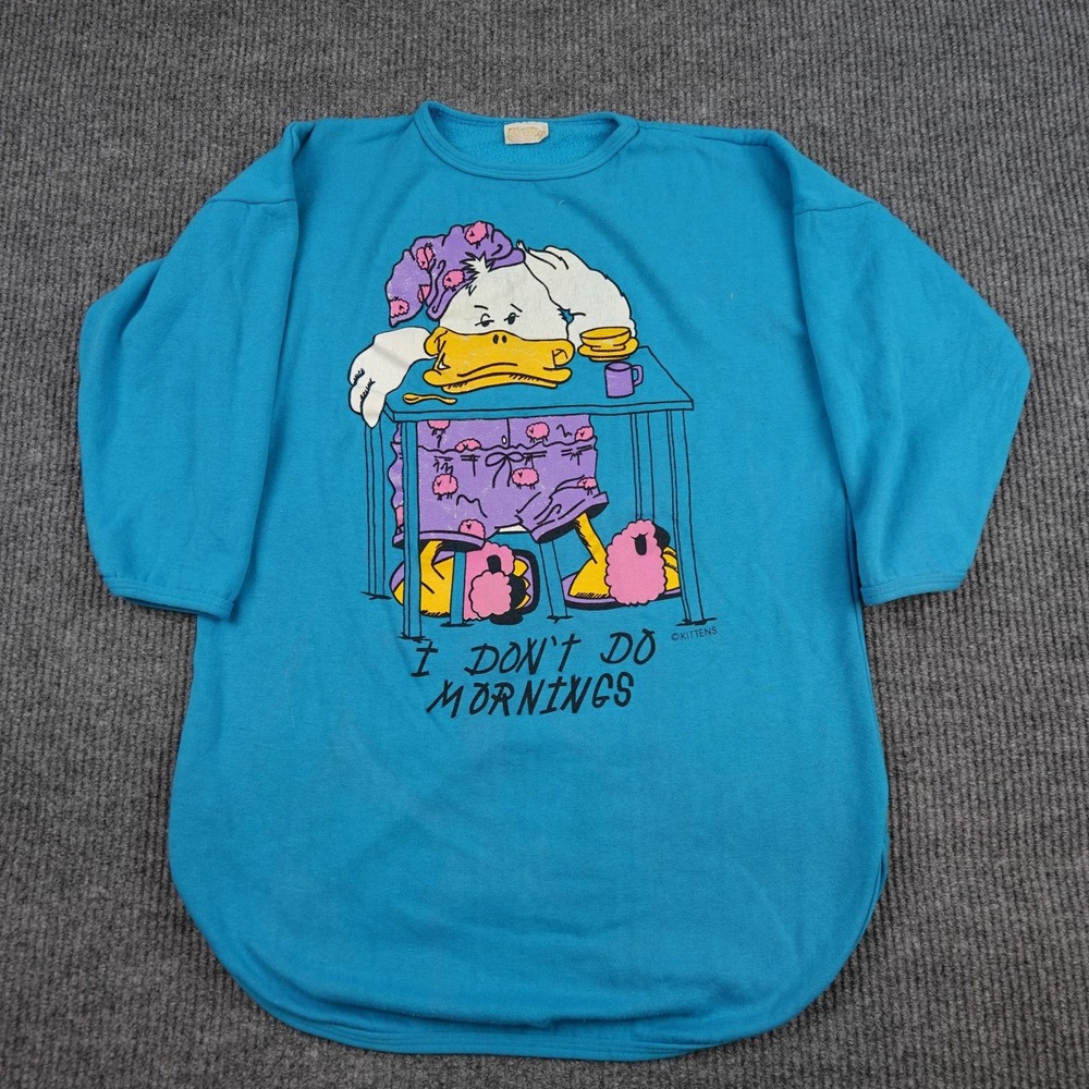 Vintage Kittens Sleepshirt Womens One Size Blue Duck Graphic I Dont Do Mornings